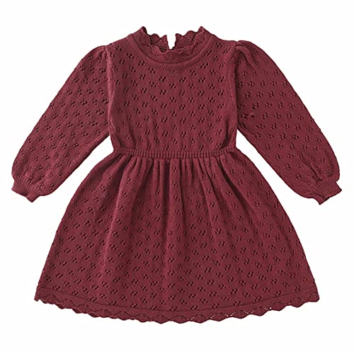 M?dchen Pullover Kleid Baby Kinder Herbst Winter Warm H?keln Langarm Strickkleid A-Linie Einfarbig Basic Freizeitkleid Gestrickte Partykleid Festliches Winterpulli Winterpullover Weinrot 4-5 Jahre von FYMNSI