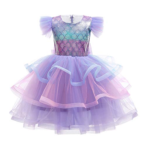 Meerjungfrau Kostüm Kleid Kinder Mädchen Prinzessin Mermaid Geburtstag Partykleid Ankleiden Märchen Halloween Cosplay Fasching Karneval Tütü Abendkleid Weihnachten Verkleidung Violett 4-5 Jahre von FYMNSI