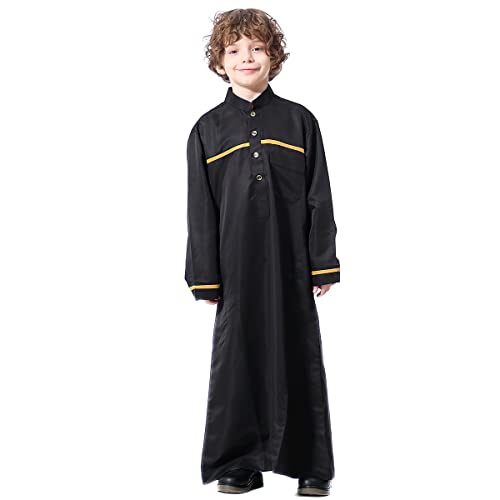 Muslimische Jungen Robe Kleid Kinder Jungen Abaya Jubba Thobe Ramadan Kaftan Arabische Islamische Stehkragen Langarm Gebetskleidung Kandoura Mittlerer Osten Dubai Modest Maxi Robe Schwarz 4-5 Jahre von FYMNSI