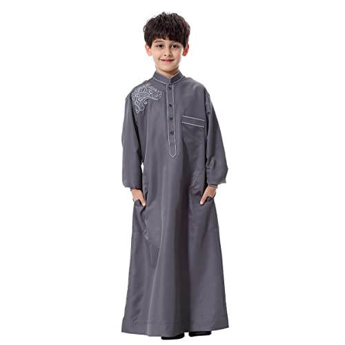 Muslimische Kleid Kinder Jungen Abaya Jubba Thobe Ramadan Kaftan Arabische Islamische Langarm Islamische Gebetskleidung Kandoura Mittlerer Osten Dubai Modest Maxi Robe Dishdasha Dunkelgrau 5-6 Jahre von FYMNSI