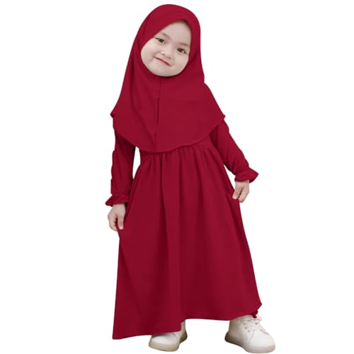 Muslimisches Kleid f?r Baby M?dchen Abaya Maxikleid Mit Hijab Gebetskleidung f?r Kleinkinder Neugeborene Islamisches Gebetskleid Ramadan Kaftan Dubai Outfit Einfarbig Zweiteilig Dunkelrot 18-24 Monate von FYMNSI