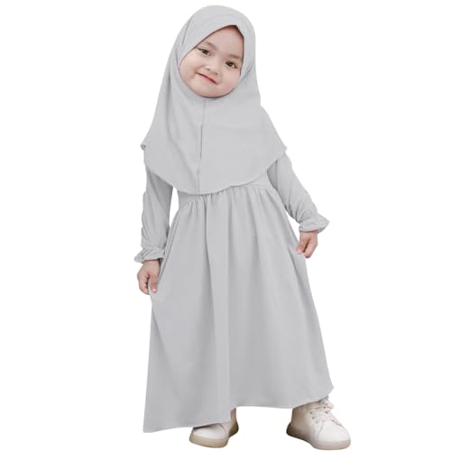 Muslimisches Kleid f?r Baby M?dchen Abaya Maxikleid Mit Hijab Gebetskleidung f?r Kleinkinder Neugeborene Islamisches Gebetskleid Ramadan Kaftan Dubai Outfit Einfarbig Zweiteilig Grau 18-24 Monate von FYMNSI
