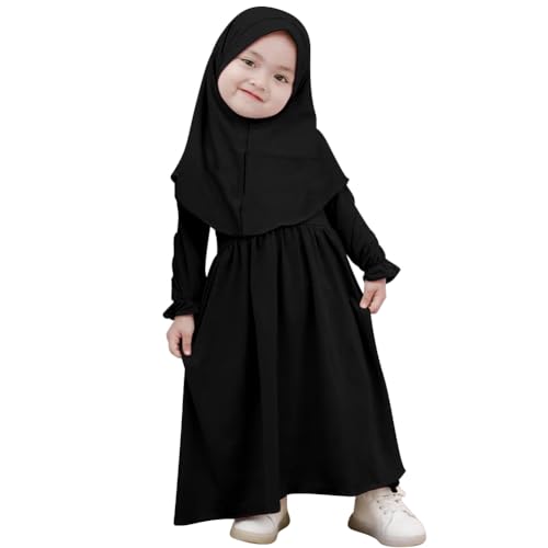 Muslimisches Kleid f?r Baby M?dchen Abaya Maxikleid Mit Hijab Gebetskleidung f?r Kleinkinder Neugeborene Islamisches Gebetskleid Ramadan Kaftan Dubai Outfit Einfarbig Zweiteilig Schwarz 18-24 Monate von FYMNSI