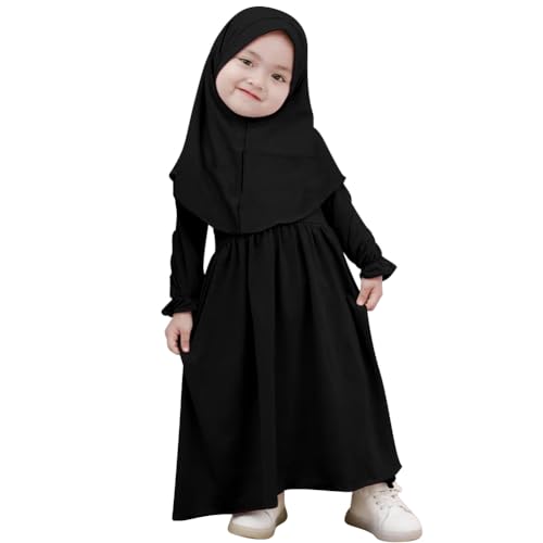 Muslimisches Kleid f?r Baby M?dchen Abaya Maxikleid Mit Hijab Gebetskleidung f?r Kleinkinder Neugeborene Islamisches Gebetskleid Ramadan Kaftan Dubai Outfit Einfarbig Zweiteilig Schwarz 2-3 Jahre von FYMNSI