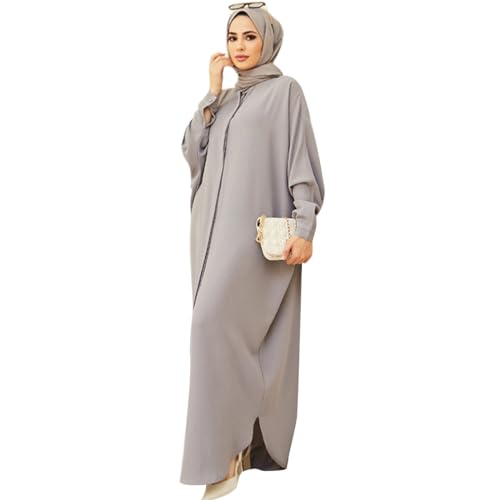 Muslimisches Kleid f?r Damen, Abaya Muslim Damen, Gebetskleidung f?r Frauen Kaftan Naher Osten Dubai T?rkei Arabische Islamische Kleidung Einteiliges Langarm Maxikleid Ramadan Party Robe Grau von FYMNSI