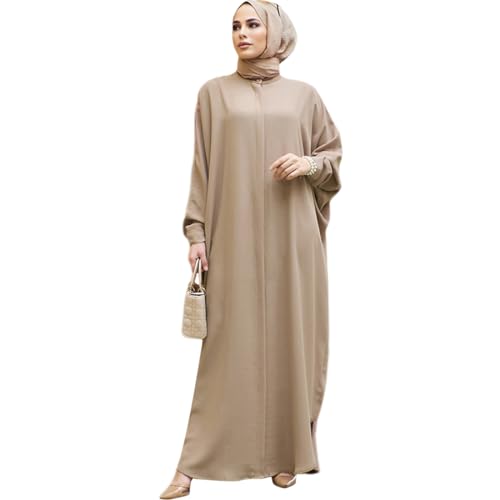 Muslimisches Kleid f?r Damen, Abaya Muslim Damen, Gebetskleidung f?r Frauen Kaftan Naher Osten Dubai T?rkei Arabische Islamische Kleidung Einteiliges Langarm Maxikleid Ramadan Party Robe Khaki von FYMNSI