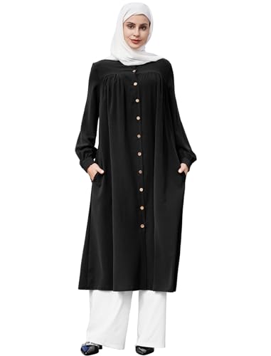 Muslimisches Kleid f?r Damen Abaya Muslim Langarm Henley Shirt Gebetskleid f?r Frauen Kaftan Naher Osten Dubai T?rkei Arabische Islamische Kleidung Einteiliges Maxikleid Ramadan Party Robe Schwarz S von FYMNSI