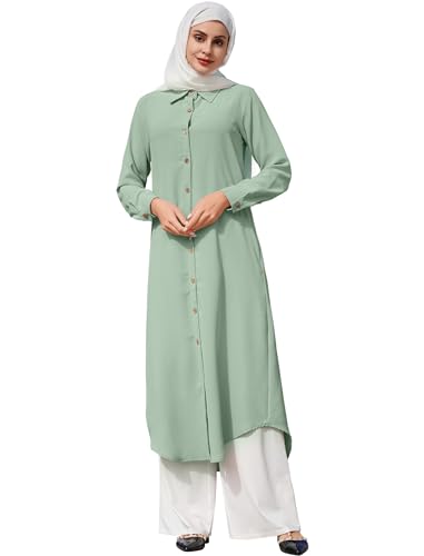 Muslimisches Kleid f?r Damen Abaya Muslim Langarm Knopfleiste Bluse Gebetskleid f?r Frauen Kaftan Naher Osten Dubai T?rkei Arabische Islamische Kleidung Einteiliges Ramadan Party Robe Gr?n 3XL von FYMNSI