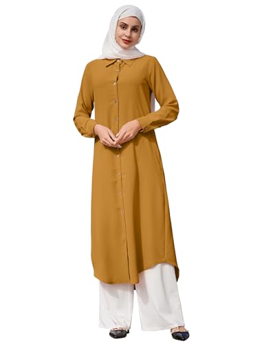 Muslimisches Kleid f?r Damen Abaya Muslim Langarm Knopfleiste Bluse Gebetskleid f?r Frauen Kaftan Naher Osten Dubai T?rkei Arabische Islamische Kleidung Einteiliges Ramadan Party Robe Ingwer 2XL von FYMNSI