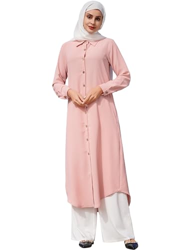 Muslimisches Kleid f?r Damen Abaya Muslim Langarm Knopfleiste Bluse Gebetskleid f?r Frauen Kaftan Naher Osten Dubai T?rkei Arabische Islamische Kleidung Einteiliges Ramadan Party Robe Rosa XL von FYMNSI