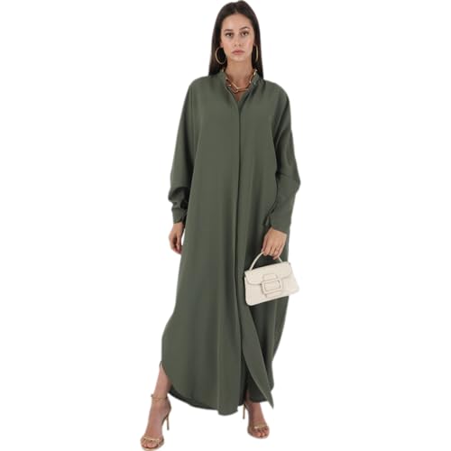 Muslimisches Kleid f?r Damen, Abaya Muslim Damen, Gebetskleidung f?r Frauen Kaftan Naher Osten Dubai T?rkei Arabische Islamische Kleidung Einteiliges Langarm Maxikleid Ramadan Party Robe Olivgr?n von FYMNSI