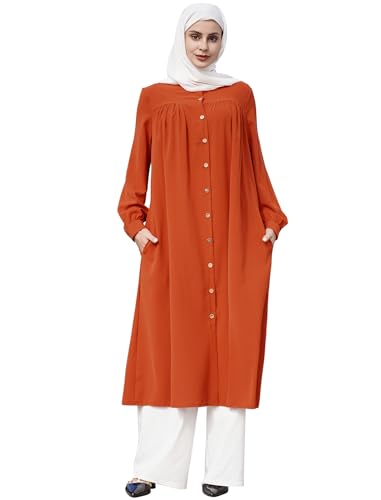 Muslimisches Kleid f?r Damen Abaya Muslim Langarm Henley Shirt Gebetskleid f?r Frauen Kaftan Naher Osten Dubai T?rkei Arabische Islamische Einteiliges Maxikleid Ramadan Party Robe Dunkelorange L von FYMNSI