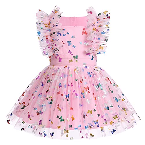 Neugeboren Baby Mädchen Taufkleid Kleinkinder 1 Jahr Party Kleid Erster Geburtstag Outfit Prinzessin Tütü Tüllkleid Bodykleid Fotoshooting Bekleidung Sommerkleid Festkleid Rosa Schmetterling 0-6M von FYMNSI