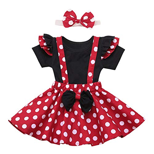 Neugeborene Baby Kleinkinder Mädchen Gepunktet Tutu Rock und Top Body Stirnband Set 1. Geburtstag Partykleid Festliches Festkleid Weihnachten Halloween Kostüme Sommer Bekleidung Rot + Schwarz 9-12M von FYMNSI