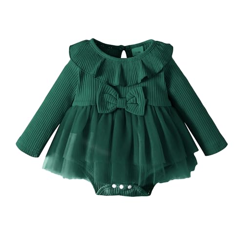 Neugeborene Baby M�dchen Langarm Bodykleid 1. Geburtstag Outfit Prinzessin Tutu T�llkleid Baumwolle Kleinkinder Partykleid Festliches Festkleid Freizeit Herbstkleid Winter Fotoshooting Gr�n 3-6 Monate von FYMNSI