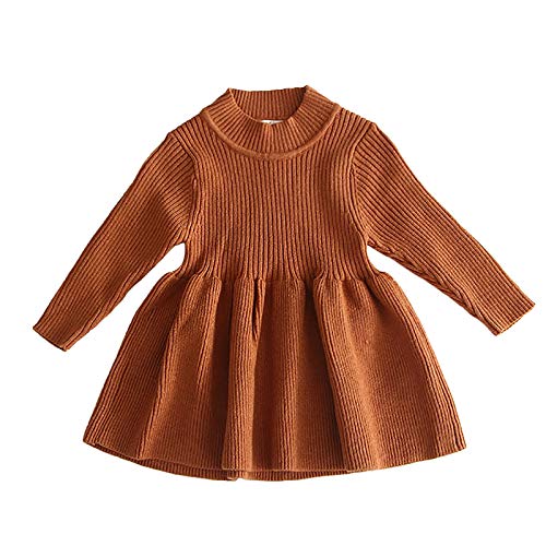 Neugeborenes Baby M?dchen Gestrickt Kleid Strick Pullover Langarm Strickkleid Prinzessin Minikleid Herbst Winter Warm H?keln Tops Partykleid Einfarbig Winterpulli Winterpullover Braun 18-24 Monate von FYMNSI