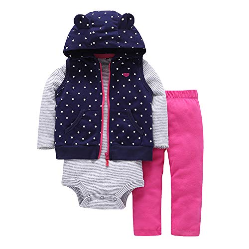 Neugeborenes Baby Mädchen Winter Warm Hoodie Jacke Mantel Kapuzenpullover Hosen Langarm Strampler Bodysuit Weihnachten Party Herbst Outfits Set Casual Sports Bekleidungsset Marineblau 3-6 Monate von FYMNSI