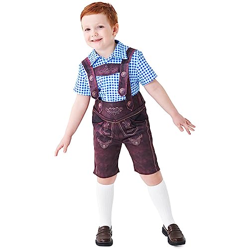 Oktoberfest Kostüm für Kinder Jungen Bayer Kariertes Hemd Bayerische Trachten Lederhose Socken Set Halloween Kinderkostüm Bierfest Volksfest Karneval Mottoparty Anzug Verkleidung Blau 10-12 Jahre von FYMNSI