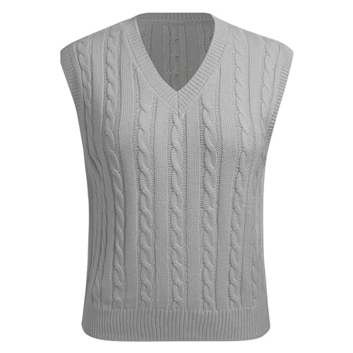 Pullunder Damen ?rmellos V-Ausschnitt Strick Pullover Basic Strickweste Einfarbig Tank Top f?r Business Freizeit Sweater Weste Frauen Elegant Strickpulli Casual Herbst Winterpullover Grau 2XL von FYMNSI