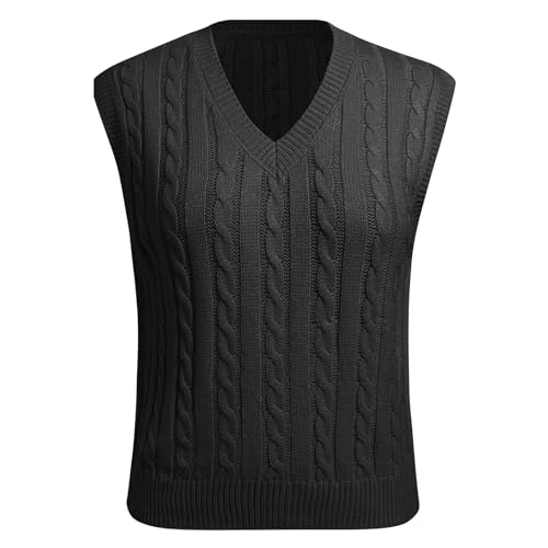 Pullunder Damen ?rmellos V-Ausschnitt Strick Pullover Basic Strickweste Einfarbig Tank Top f?r Business Freizeit Sweater Weste Frauen Elegant Strickpulli Casual Herbst Winterpullover Schwarz M von FYMNSI