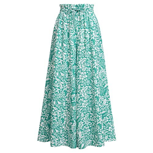 Sommerhose Damen Leicht, Damen Breites Bein Hose Elegant Sommer Hosenrock Lang Culottes Hosen Hohe Taille Chiffon Plissee Palazzo Hose mit Gummizug Einfarbig Freizeithose mit Tasche Gr?n Blumen 2XL von FYMNSI