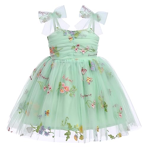 Taufkleid Baby M?dchen Prinzessin Kleid Erster 1 Geburtstag Outfit 1 Jahr Geburtstagskleid Partykleid Blumen Stickerei Tr?gerkleid Sommerkleid Festliches Festkleid T?llkleid Fotoshooting Gr?n 6-12M von FYMNSI