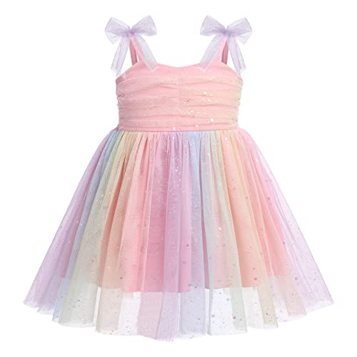 Taufkleid Baby M?dchen Prinzessin Kleid Erster 1 Geburtstag Outfit 1 Jahr Geburtstagskleid Partykleid Tr?gerkleid Kleinkinder Sommerkleid Festliches Festkleid T?llkleid Fotoshooting Bunt 12-18M von FYMNSI