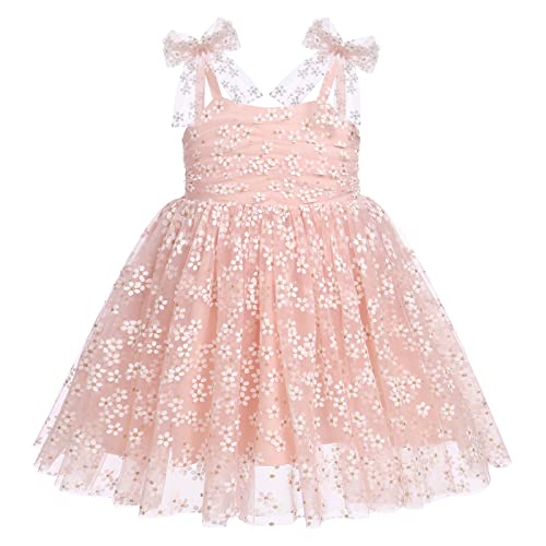 Taufkleid Baby Mädchen Prinzessin Kleid Erster 1 Geburtstag Outfit 1 Jahr Geburtstagskleid Partykleid Trägerkleid Kleinkinder Sommerkleid Festliches Festkleid Tüllkleid Pfirsich Blumen 18-24 Monate von FYMNSI