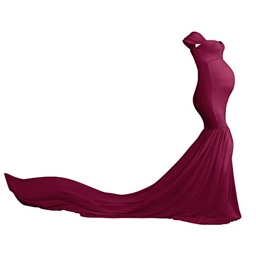 Umstandskleid Schwangere Elegante Fotografie Stützen Mutterschaft Schulterfreies Meerjungfrau Langes Abendkleid Damen Chiffon Hochzeit Maxikleid Fotoshooting Kostüme Umstandsmode Kleidung Weinrot von FYMNSI