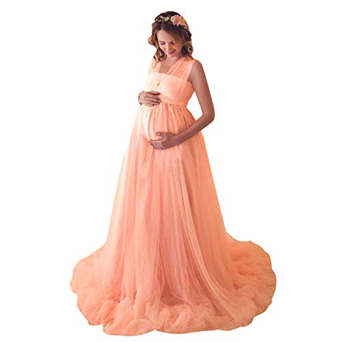 Umstandskleid Schwangere Multiway Tüllkleid Elegante Fotografie Stützen Mutterschaft Langes Abendkleid Damen Hochzeitskleid Brautkleid Bodenlänge Umstandsmode Fotoshooting Kleidung Wassermelonenrot XL von FYMNSI