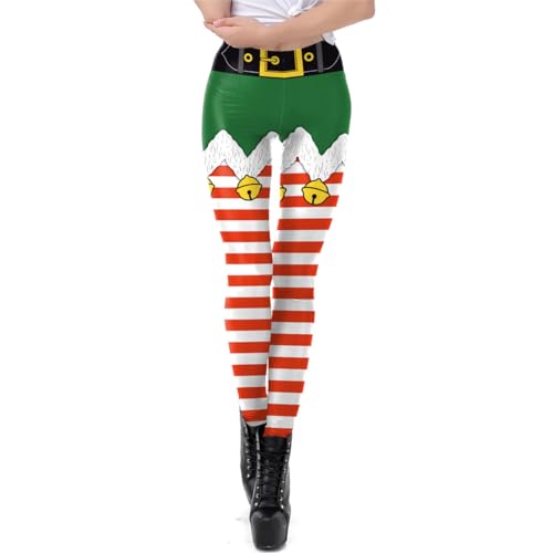 Weihnachts Leggings Damen Weihnachtshosen Weihnachten Hohe Taille Leggins Mode 3D Druck Sportleggins Lang Hose Elastisch Strumpfhosen Yogahose Laufhose Schlank H?fthose Freizeithose Elfe L von FYMNSI