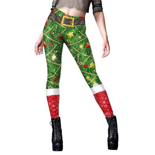 Weihnachts Leggings Damen Weihnachtshosen Weihnachten Hohe Taille Leggins Mode 3D Druck Sportleggins Lang Hose Elastisch Strumpfhosen Yogahose Laufhose Schlank H?fthose Freizeithose Gr?n Stern M von FYMNSI