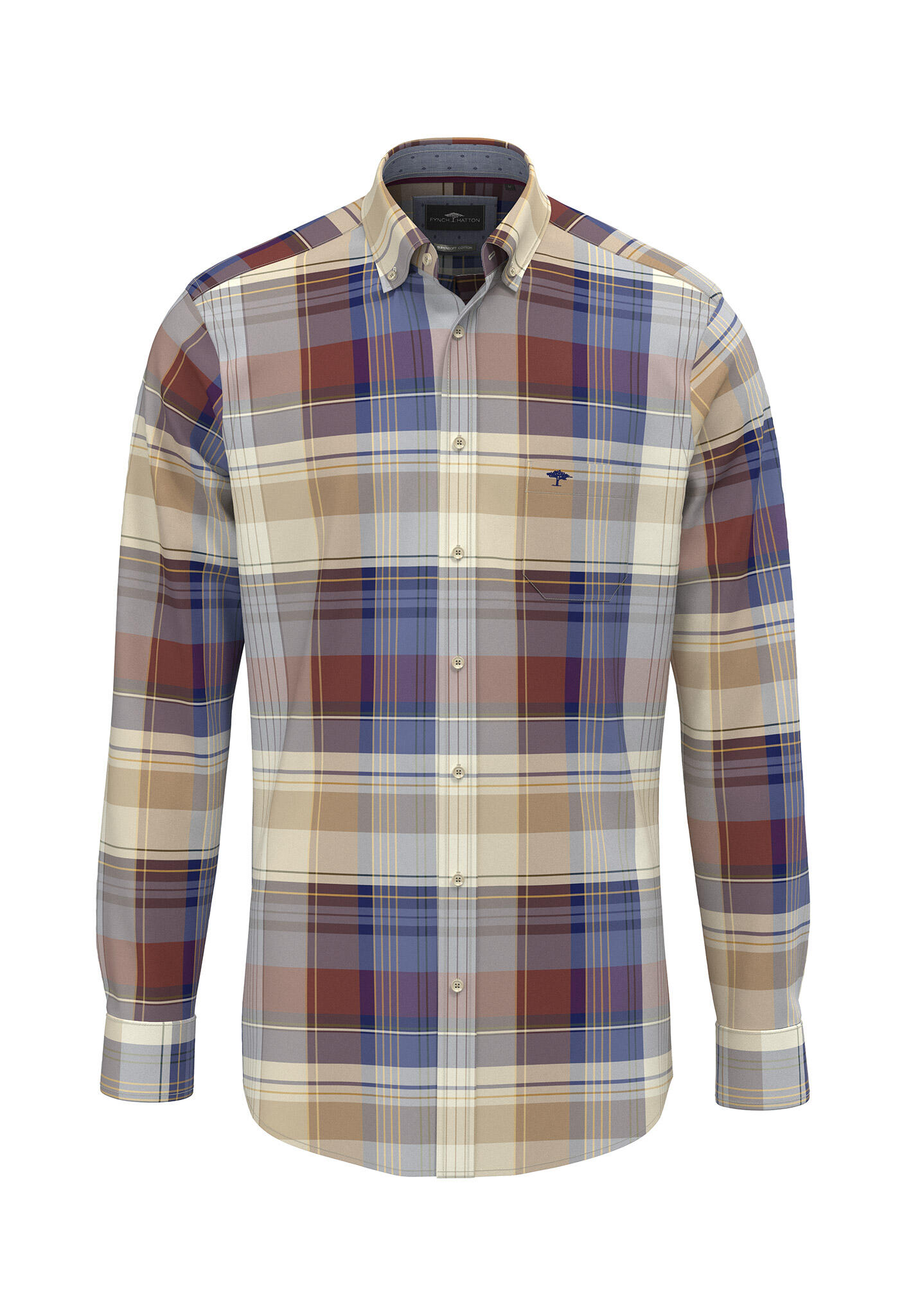 FYNCH-HATTON - Big Poplin Check, B.D., 1/1 sand - Gr. - XL von FYNCH-HATTON