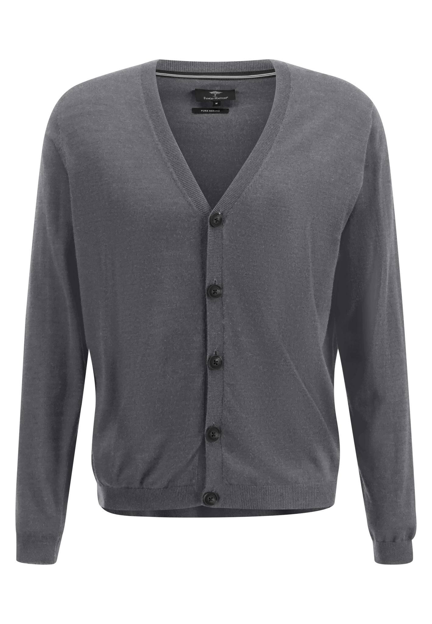 FYNCH-HATTON - Cardigan Button, Merino steel - Gr. - M von FYNCH-HATTON