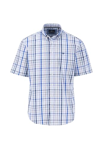 FYNCH-HATTON Fein Kariertes Halbarm-Hemd mit Logodetail Strong Blue/XXL von FYNCH-HATTON