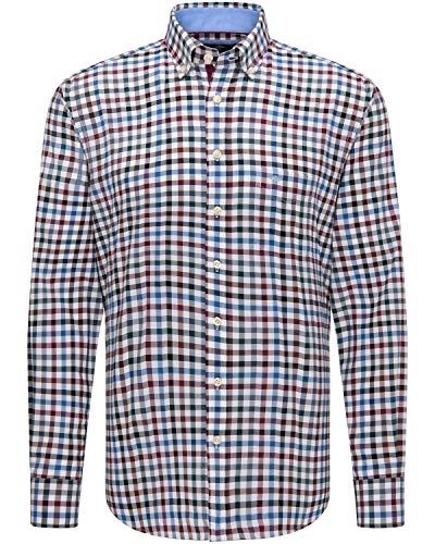 FYNCH-HATTON Herren Freizeit Hemd Supersoft Combi Check mit Button Down Kragen, Amarena-Emerald XXL von FYNCH-HATTON