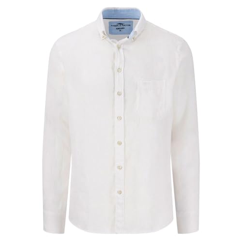 FYNCH-HATTON Herren Premium Leinenhemd mit Button-Down-Kragen, White, L von FYNCH-HATTON