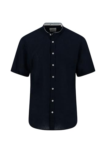 FYNCH-HATTON Kurzarm Hemd aus Leinen-Baumwoll-Mix mit Stehkragen Navy/M von FYNCH-HATTON