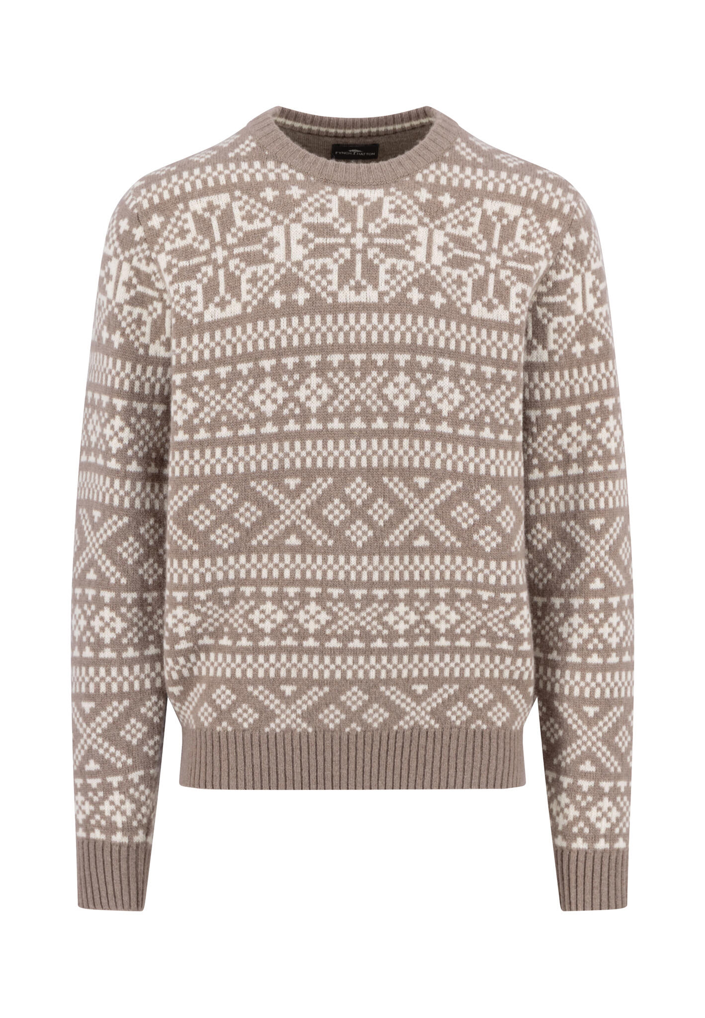 FYNCH-HATTON - O-Neck, Big Jacquard taupe - Gr. - M von FYNCH-HATTON