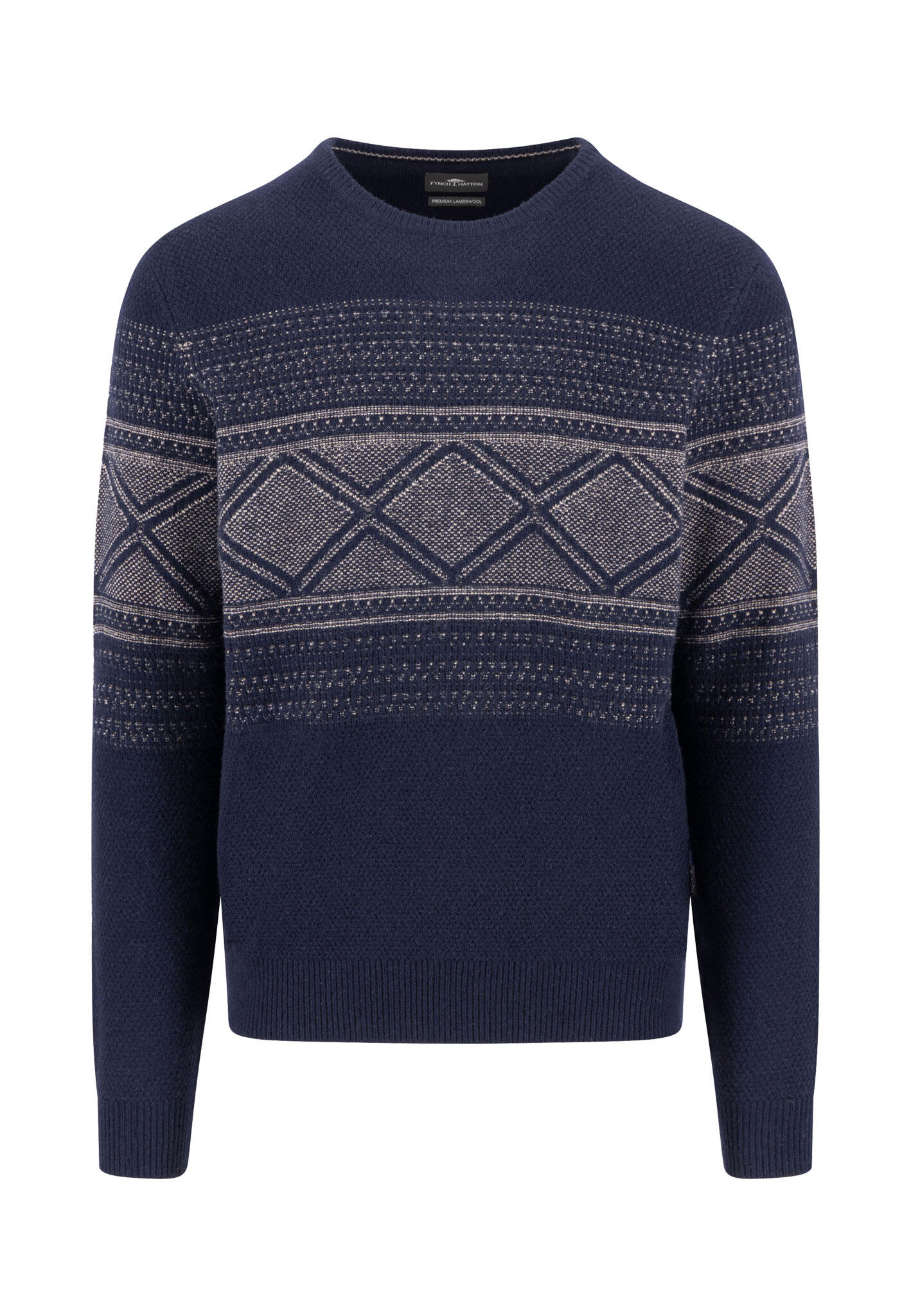 FYNCH-HATTON - O-Neck, contrast, Lambswool*RWS navy - Gr. - XL von FYNCH-HATTON