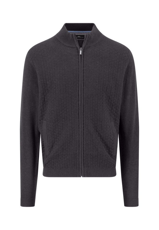 FYNCH-HATTON Strickpullover Cardigan Stand-Up, structure charcoal von FYNCH-HATTON