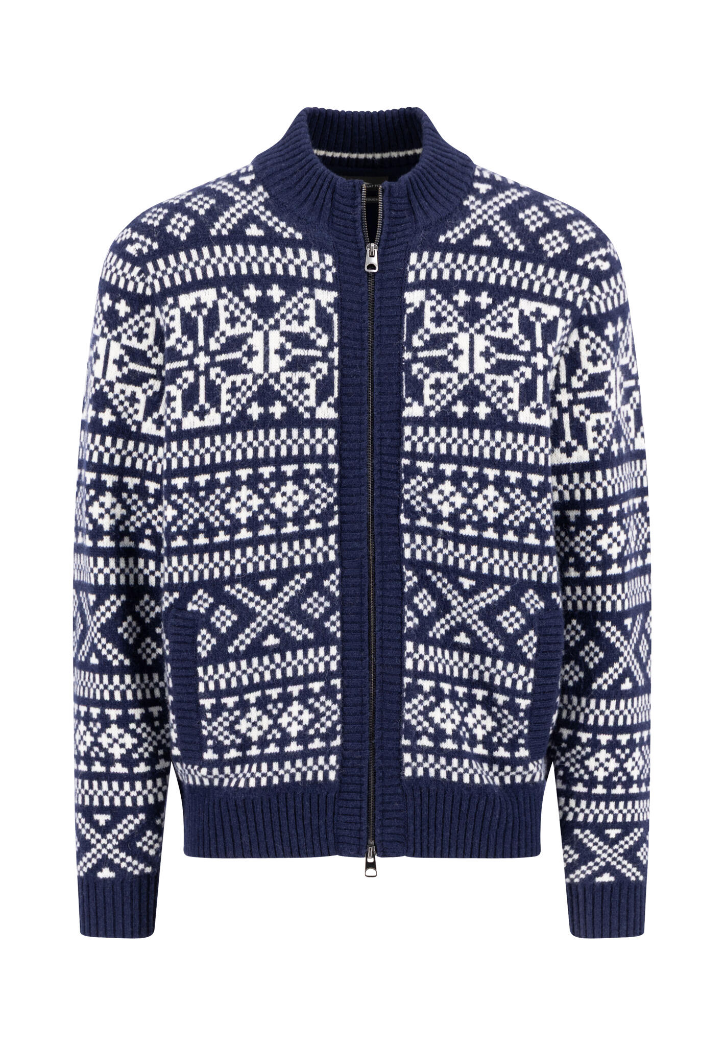 FYNCH-HATTON - Zip Stand-Up Cardigan, Big Jacquard navy - Gr. - L von FYNCH-HATTON