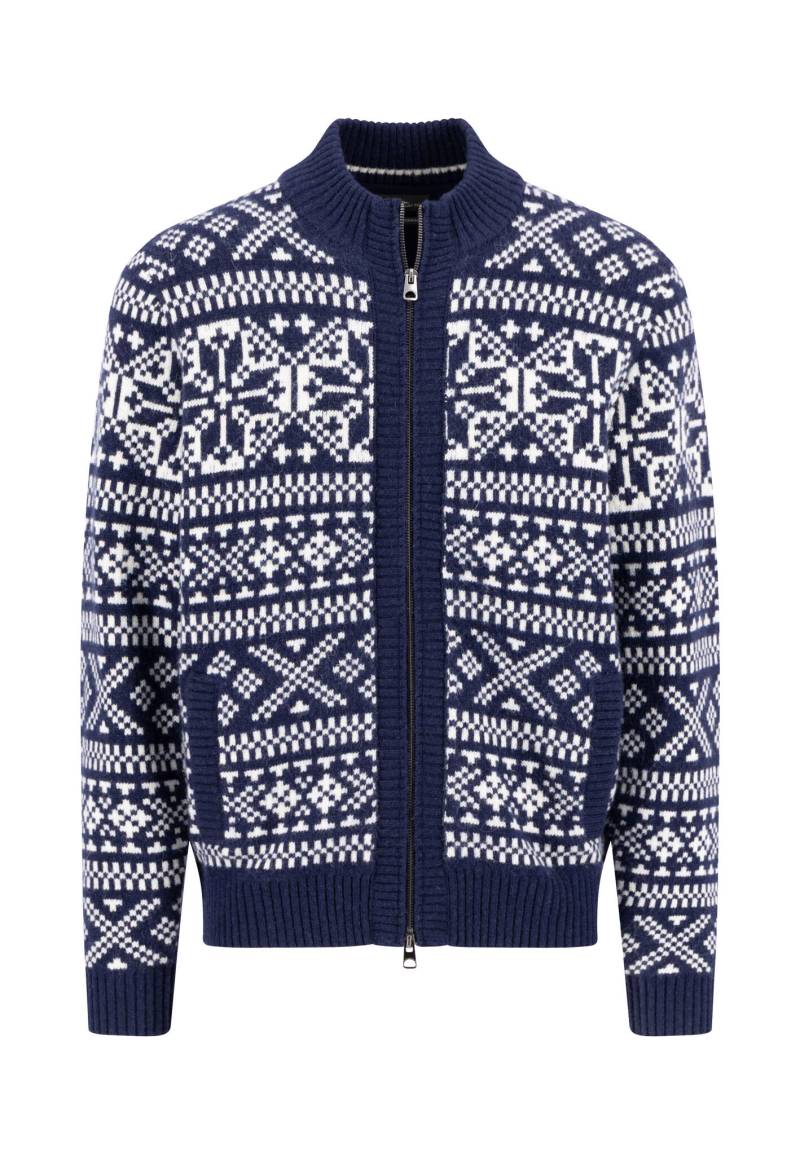 FYNCH-HATTON - Zip Stand-Up Cardigan, Big Jacquard navy - Gr. - L von FYNCH-HATTON