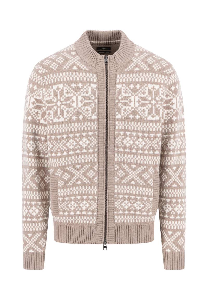 FYNCH-HATTON - Zip Stand-Up Cardigan, Big Jacquard taupe - Gr. - 3XL von FYNCH-HATTON
