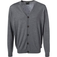 Fynch-Hatton Herren Cardigan grau Merinowolle unifarben von FYNCH-HATTON