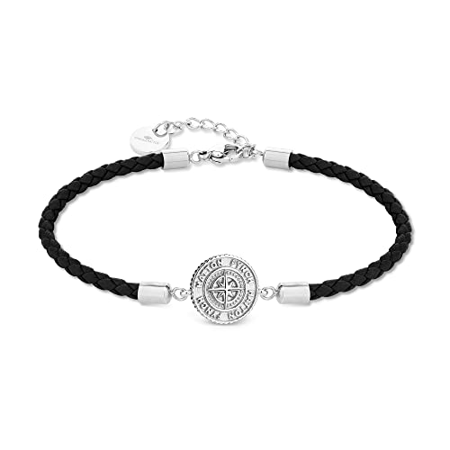 Fynch-Hatton Leder Armband mit Northstar Mittelteil aus Edelstahl in silber FHJ-0084-B-18 von FYNCH-HATTON