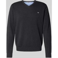 Fynch-Hatton Strickpullover mit Logo-Stitching in Anthrazit, Größe 3XL von FYNCH-HATTON