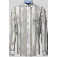 Fynch-Hatton Slim Fit Leinenhemd mit Streifenmuster in Khaki Melange, Größe XL von FYNCH-HATTON