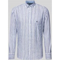 Fynch-Hatton Slim Fit Leinenhemd mit Streifenmuster in Marine Melange, Größe XL von FYNCH-HATTON