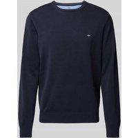 Fynch-Hatton Strickpullover mit Label-Stitching Modell 'Superfine' in Marine, Größe L von FYNCH-HATTON